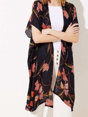 LOFT Tropical Floral Paradise Open Kimono Duster Sz XS/S Beach Hawaiian Summer